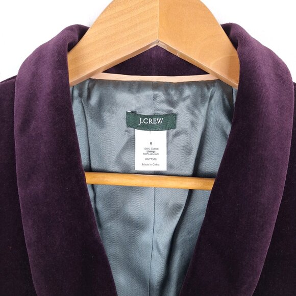 J Crew Velvet Ruched Peplum Back Button Front Blazer, Size 8. Eden Purple Jacket - Picture 12 of 13